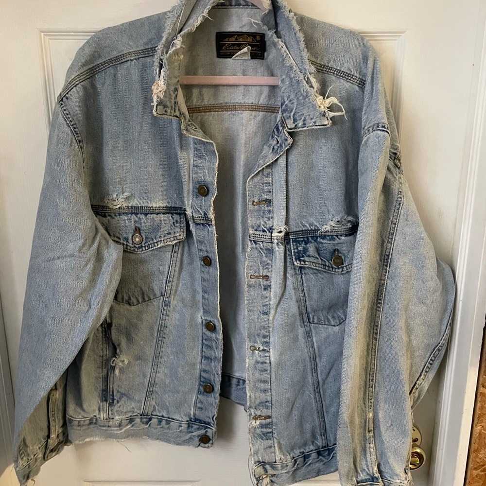 Eddie Bauer Light Blue Distressed Denim Jacket